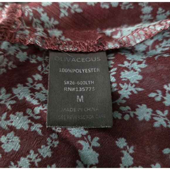 Olivaceous Maroon Fairy Grunge Floral Ruffled Bell Sleeve Blouse Women's M - Picture 9 of 10
